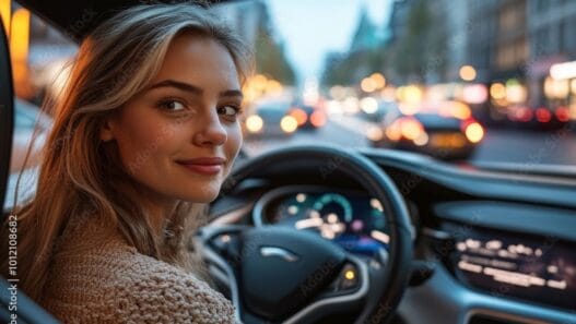 Woman Traveling By Self Driving Car, Generative AI