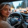 Woman Traveling By Self Driving Car, Generative AI